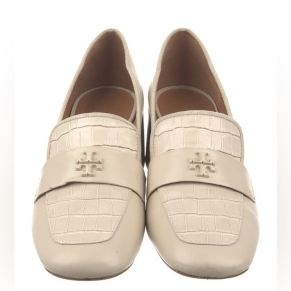 Tory Burch Everly Women Loafers Cream Embossed Croc Leather Block Heel size 7 - Picture 2 of 7